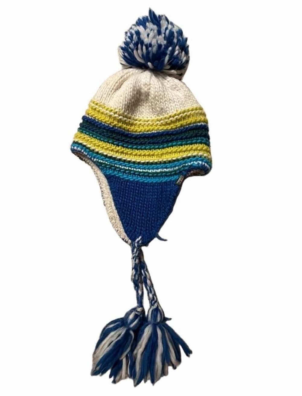 L.L. Bean Knit Peruvian Winter Hat Ear Flap Beanie with Pom Pom